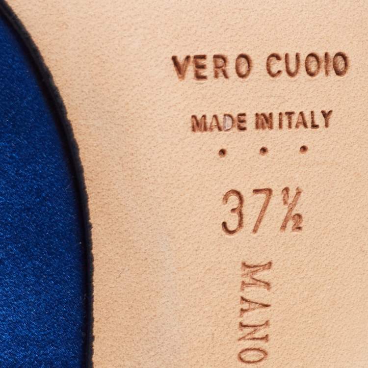 Pre Owned Manolo Blahnik Blue Satin Hangisi Pumps Size 37.5