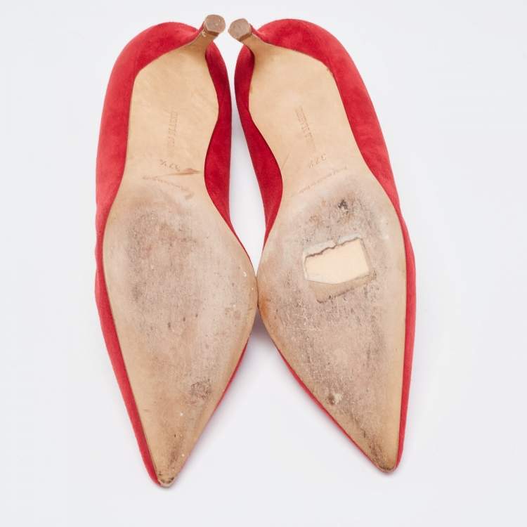 مملوكة مسبقًا Manolo Blahnik Red Suede BB Pointed Toe Pumps Size 37.5