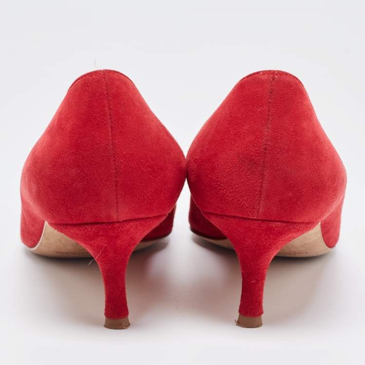 مملوكة مسبقًا Manolo Blahnik Red Suede BB Pointed Toe Pumps Size 37.5