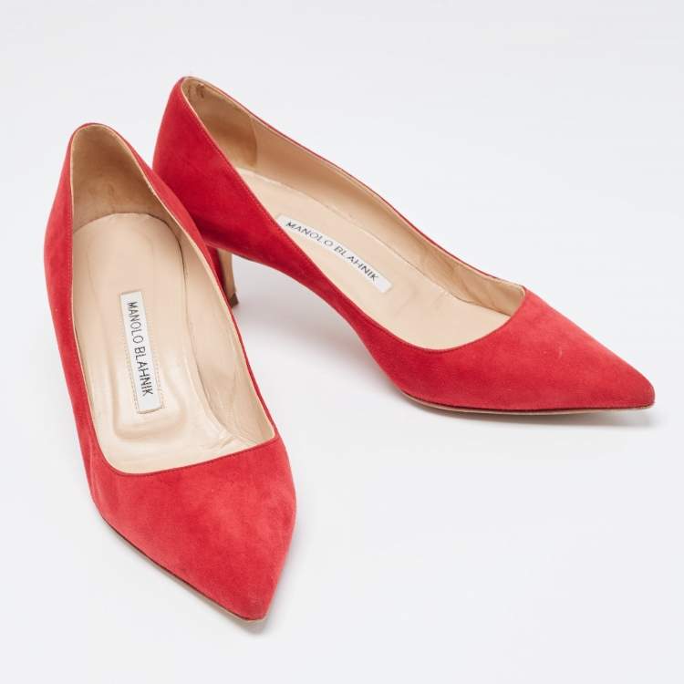 مملوكة مسبقًا Manolo Blahnik Red Suede BB Pointed Toe Pumps Size 37.5