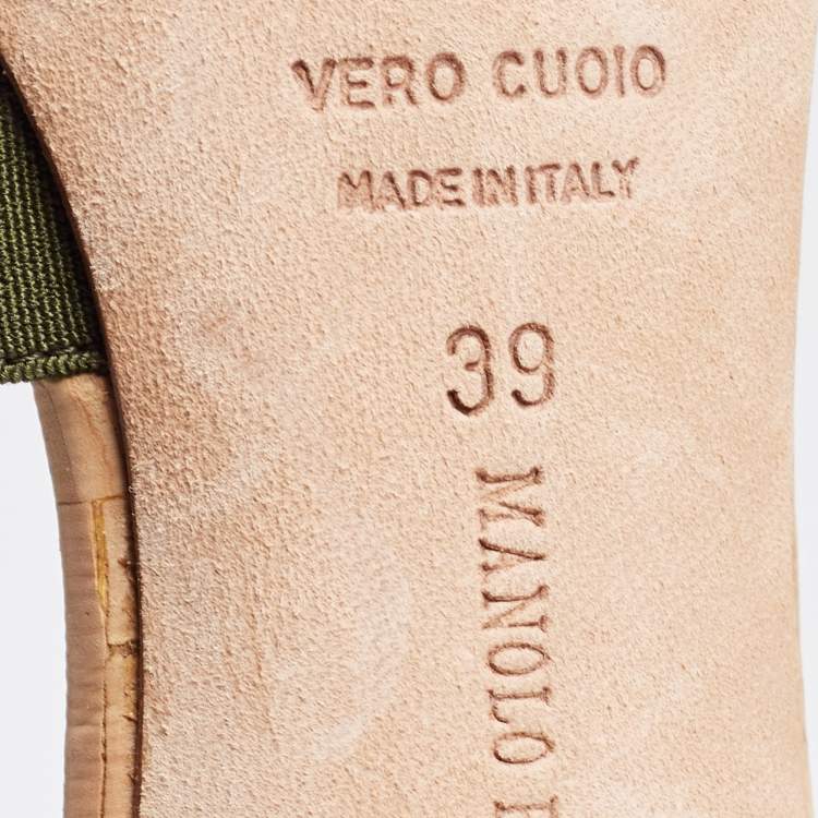 Pre Owned Manolo Blahnik Green Elastic Cork Strappy Sandals Size 39