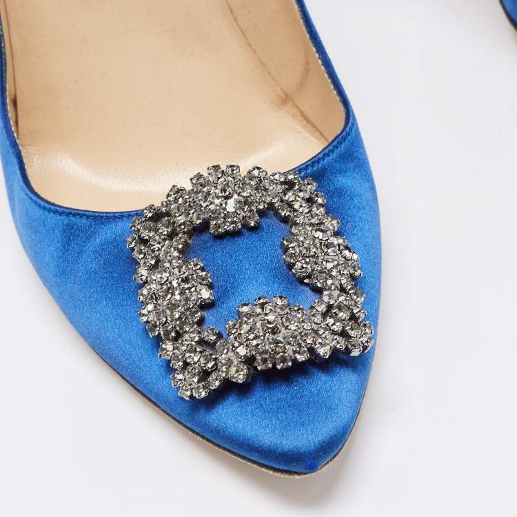 Pre Owned Manolo Blahnik Blue Satin Hangisi Pumps Size 38.5