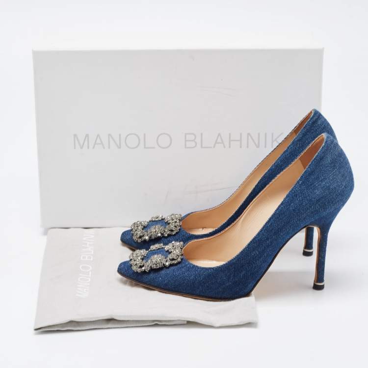 Pre Owned Manolo Blahnik Blue Denim Hangisi Pumps Size 36.5