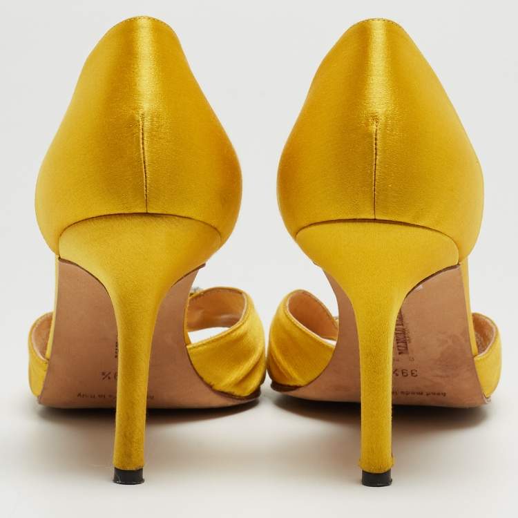 Pre Owned Manolo Blahnik Yellow Pleated Satin Sedaraby D'orsay Sandals Size 39.5