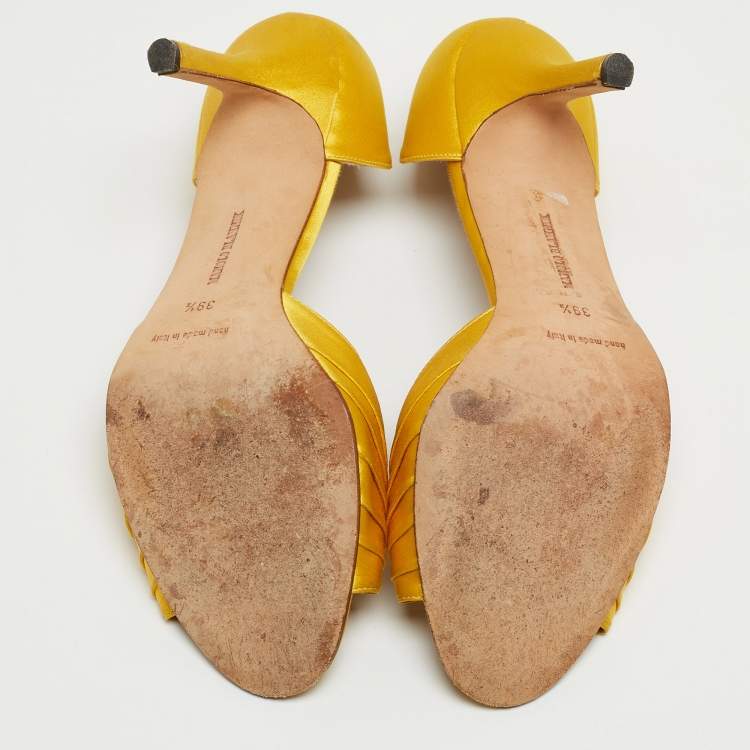 Pre Owned Manolo Blahnik Yellow Pleated Satin Sedaraby D'orsay Sandals Size 39.5
