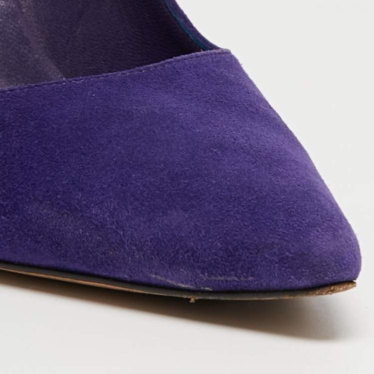Pre Owned Manolo Blahnik Blue Suede BB Pointed Toe Pumps Size 38.5