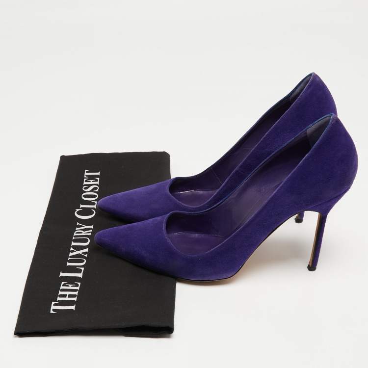 Pre Owned Manolo Blahnik Blue Suede BB Pointed Toe Pumps Size 38.5