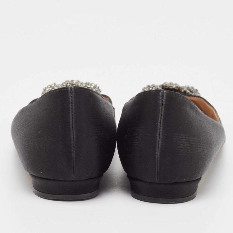 Pre Owned Manolo Blahnik Black Satin Hangisi Ballet Flats Size 36