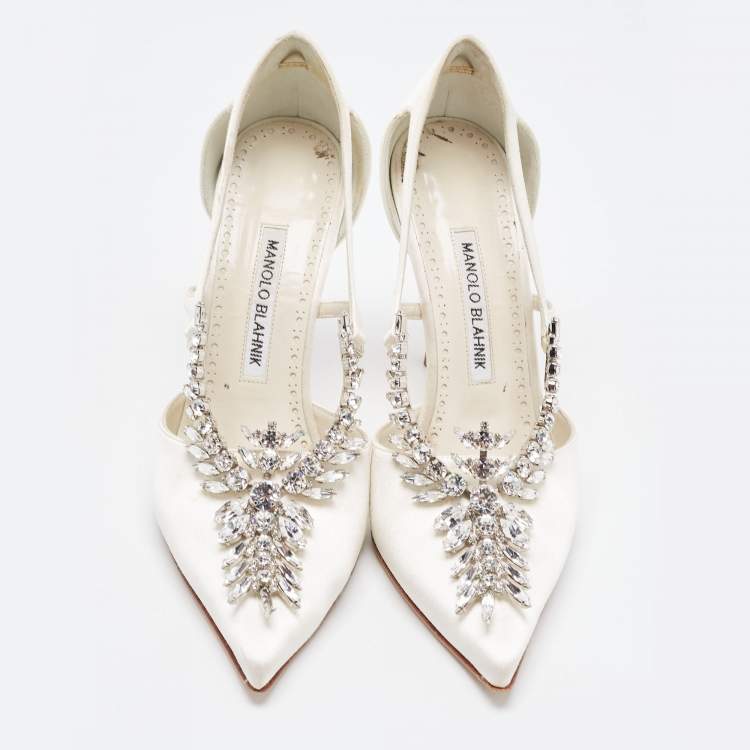 Pre Owned Manolo Blahnik Grey Satin Lala Pumps Size 37
