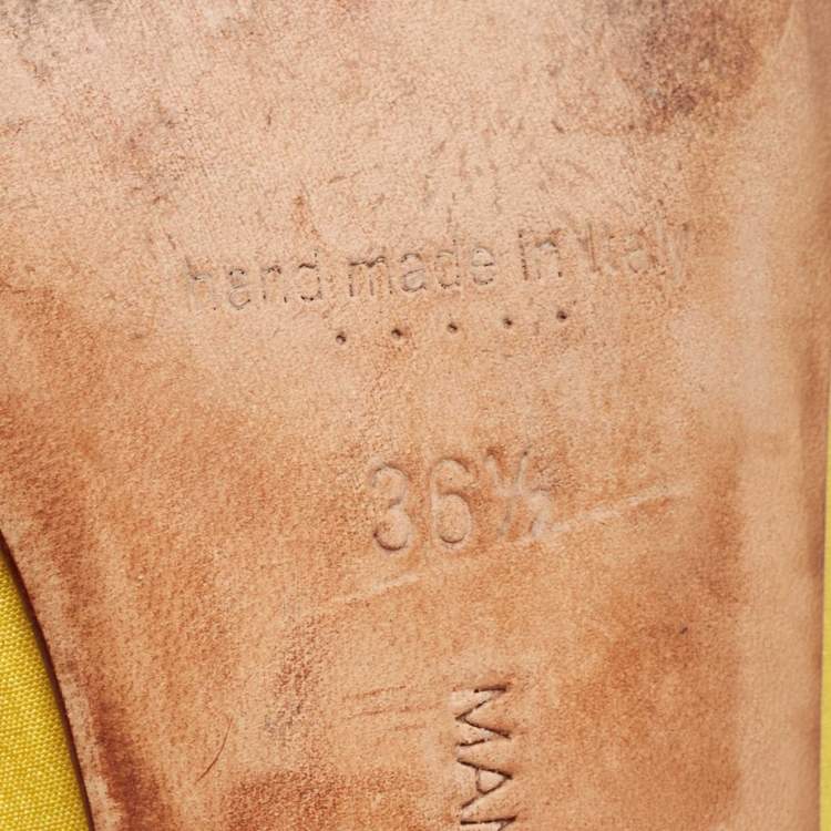 Pre Owned Manolo Blahnik Yellow Fabric Okkato Pumps Size 36.5