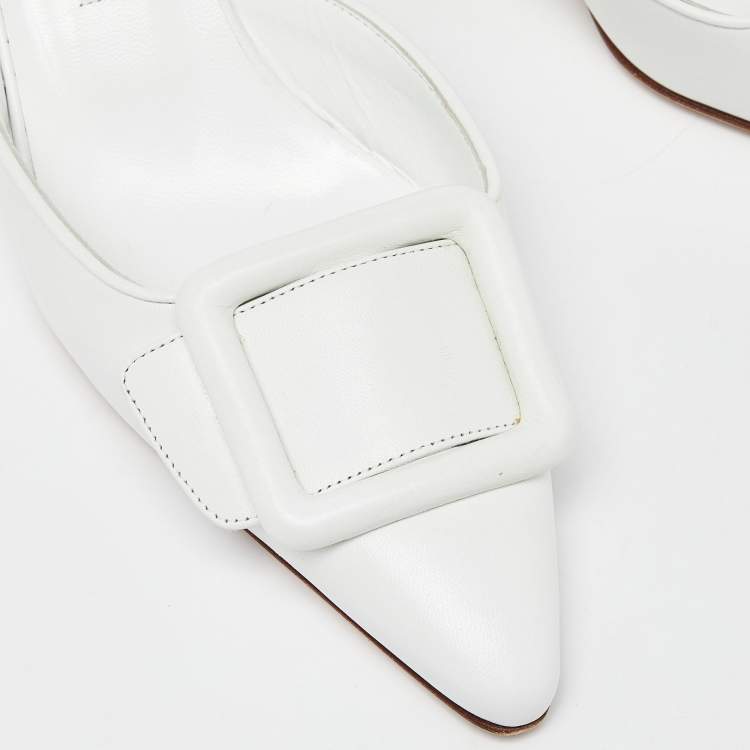 Pre Owned Manolo Blahnik White Leather Maysale Mules Size 38