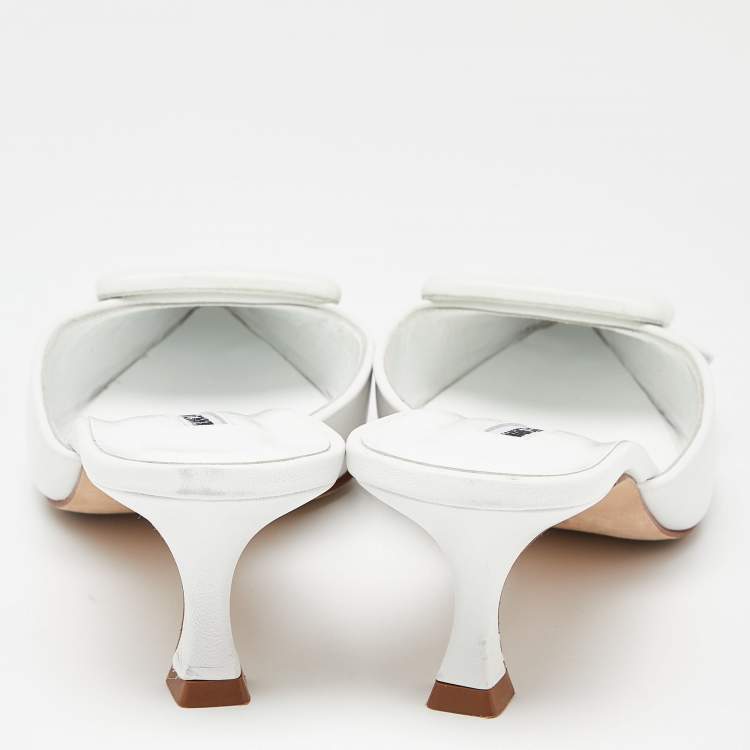 Pre Owned Manolo Blahnik White Leather Maysale Mules Size 38