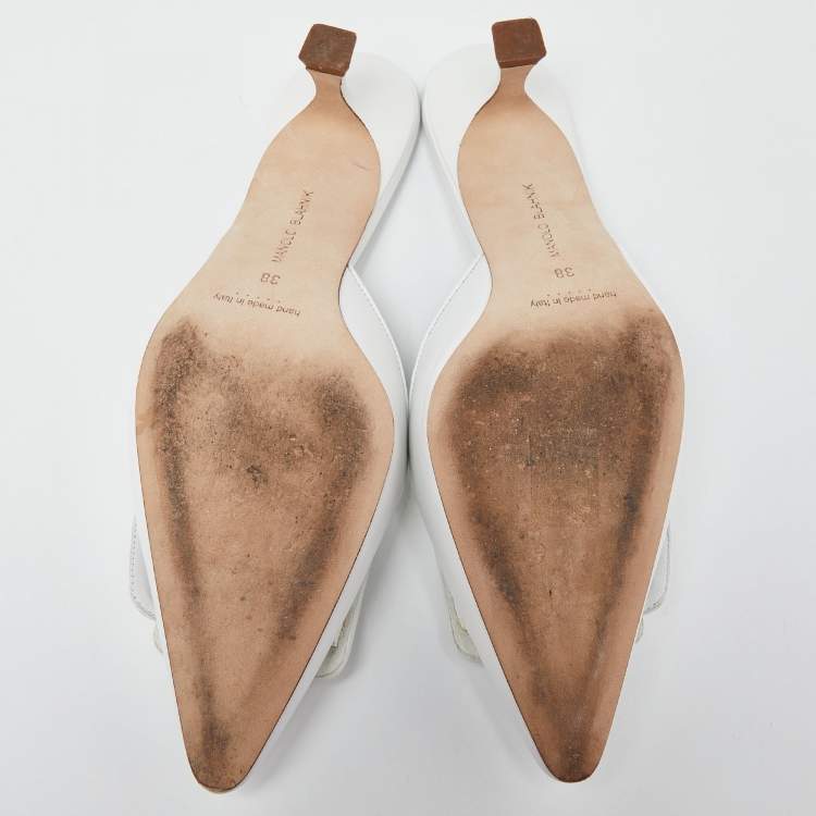 Pre Owned Manolo Blahnik White Leather Maysale Mules Size 38