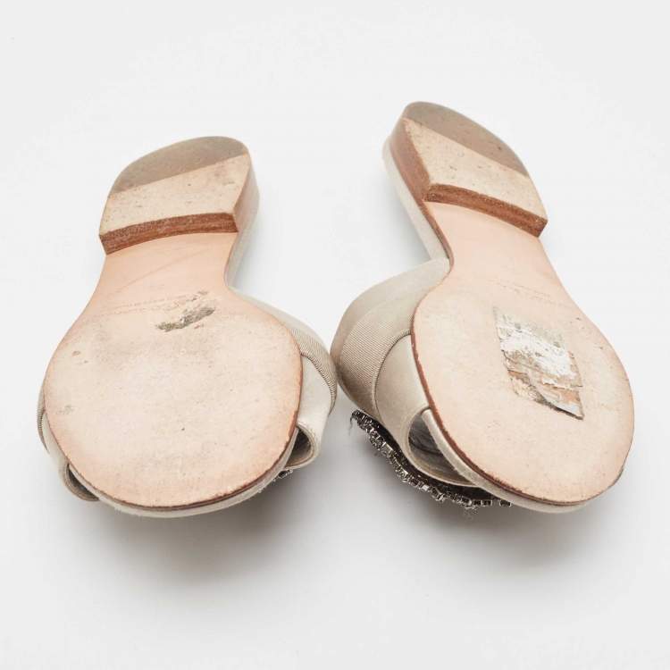 Pre Owned Manolo Blahnik Grey Satin Martamod  Flat Slides Size 38 