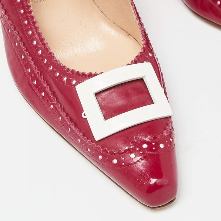 Pre Owned Manolo Blahnik Pink Patent Leather Mary Jane Pumps Size 36.5