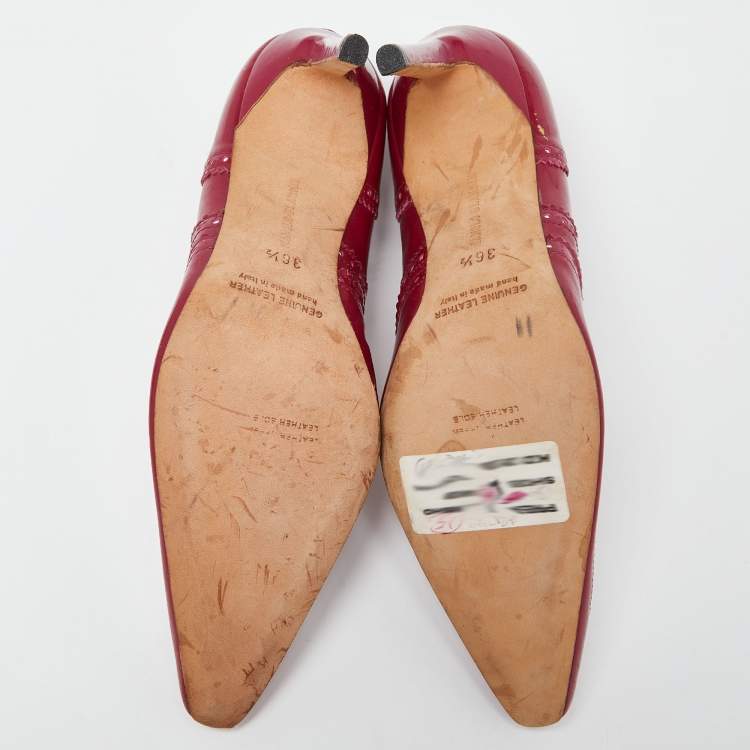 Pre Owned Manolo Blahnik Pink Patent Leather Mary Jane Pumps Size 36.5