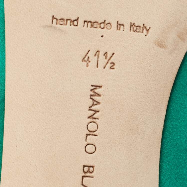 Pre Owned Manolo Blahnik Green Satin Hangisi Pumps Size 41.5