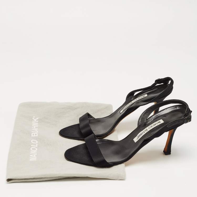 Pre Owned Manolo Blahnik Black Satin Slingback Sandals Size 37.5