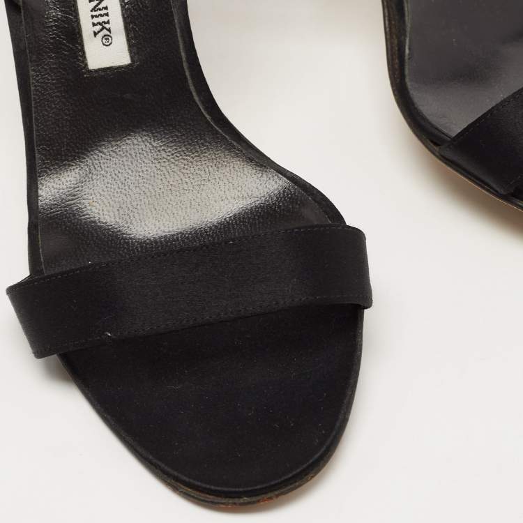 Pre Owned Manolo Blahnik Black Satin Slingback Sandals Size 37.5