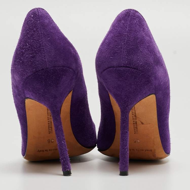 Pre Owned Manolo Blahnik Purple Suede BB Pointed Toe Pumps Size 36