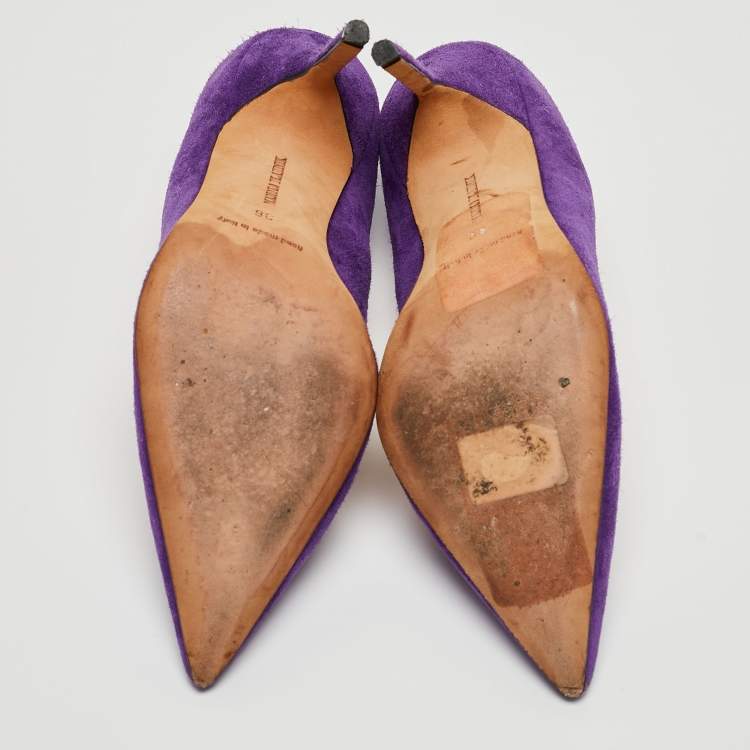 Pre Owned Manolo Blahnik Purple Suede BB Pointed Toe Pumps Size 36