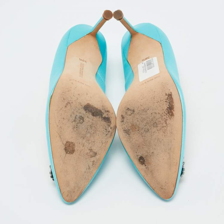 Pre Owned Manolo Blahnik Blue Satin Hangisi Pumps Size 38.5