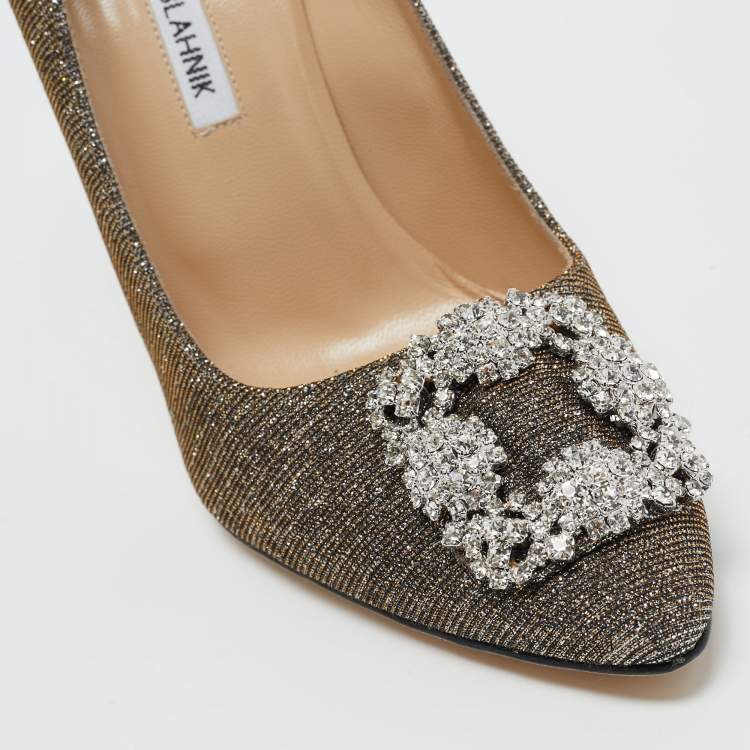 Pre Owned Manolo Blahnik Metallic Lurex Fabric Hangisi Pumps Size 39