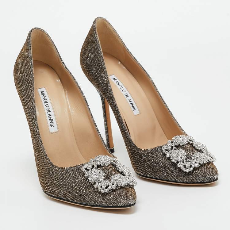 Pre Owned Manolo Blahnik Metallic Lurex Fabric Hangisi Pumps Size 39