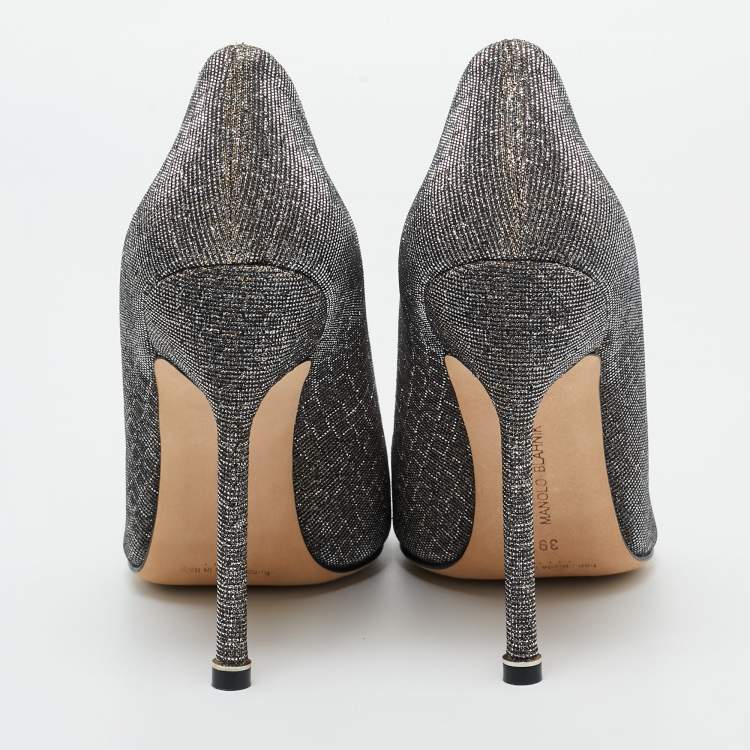 Pre Owned Manolo Blahnik Metallic Lurex Fabric Hangisi Pumps Size 39