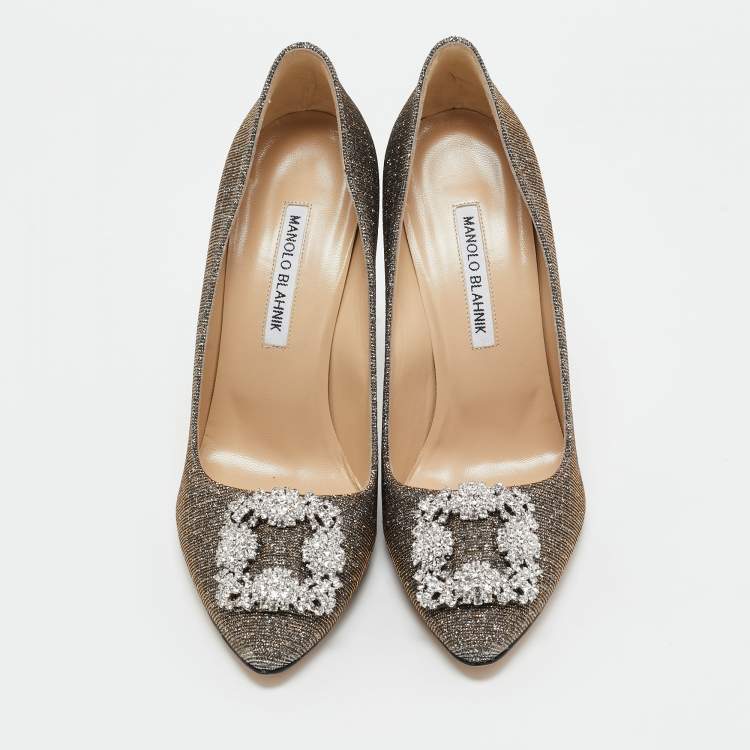 Pre Owned Manolo Blahnik Metallic Lurex Fabric Hangisi Pumps Size 39
