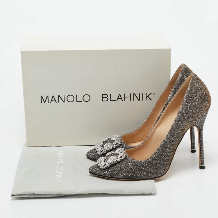 Pre Owned Manolo Blahnik Metallic Lurex Fabric Hangisi Pumps Size 39