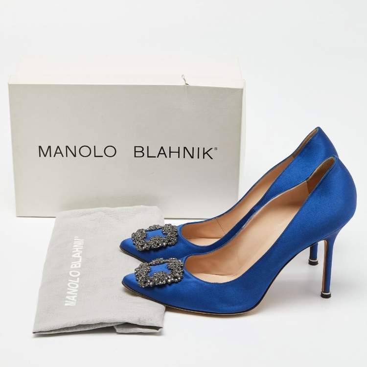 Pre Owned Manolo Blahnik Blue Satin Hangisi Pumps Size 42