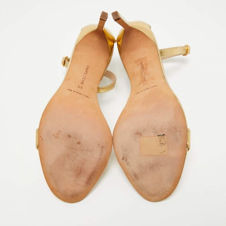Pre Owned Manolo Blahnik Gold Leather Ankle Strap Sandals Size  40
