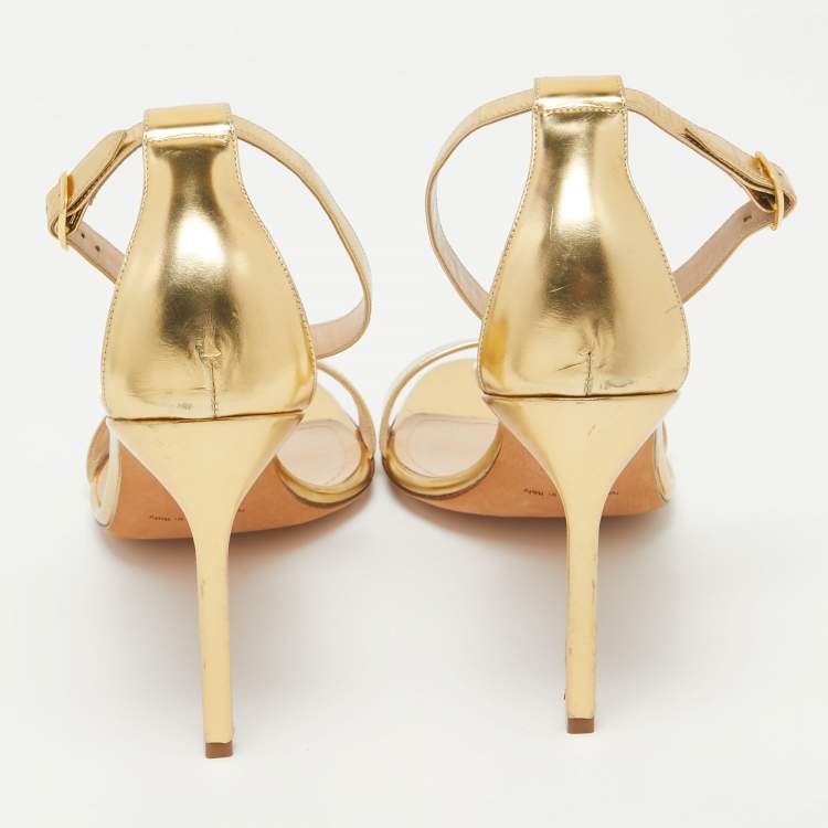 Pre Owned Manolo Blahnik Gold Leather Ankle Strap Sandals Size  40