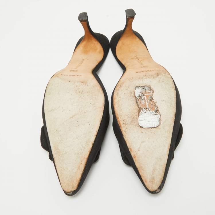 Pre Owned Manolo Blahnik Black Suede Maysale Mules Size 38.5