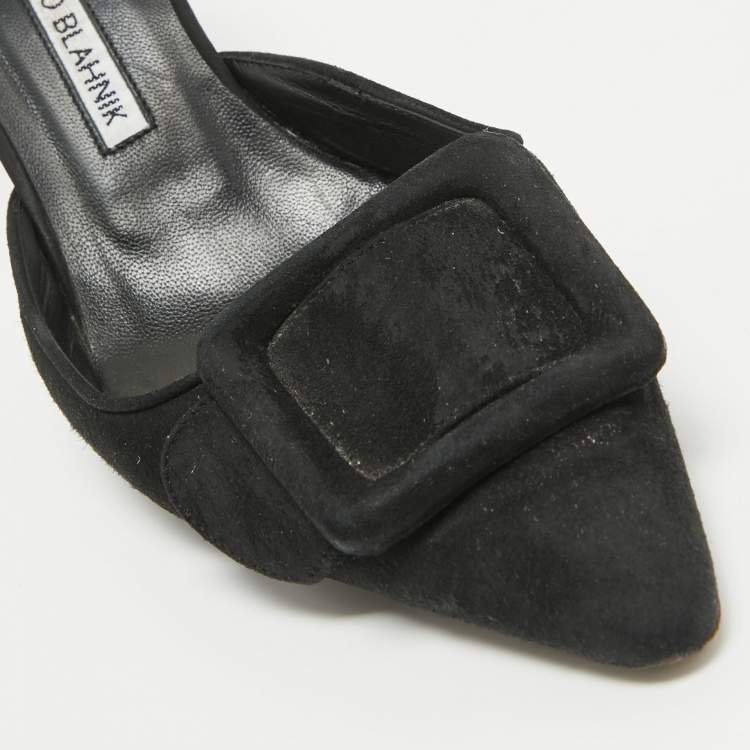 Pre Owned Manolo Blahnik Black Suede Maysale Mules Size 38.5