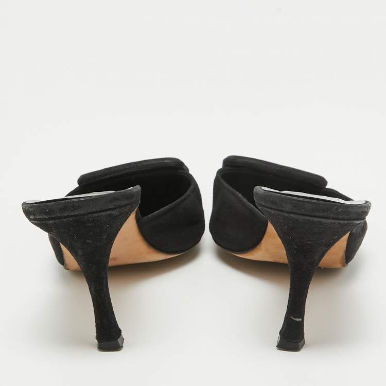 Pre Owned Manolo Blahnik Black Suede Maysale Mules Size 38.5