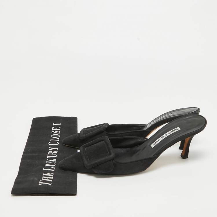 Pre Owned Manolo Blahnik Black Suede Maysale Mules Size 38.5