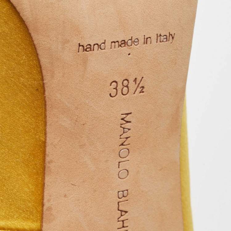 Pre Owned Manolo Blahnik Yellow Satin Hangisi Pumps Size 38.5