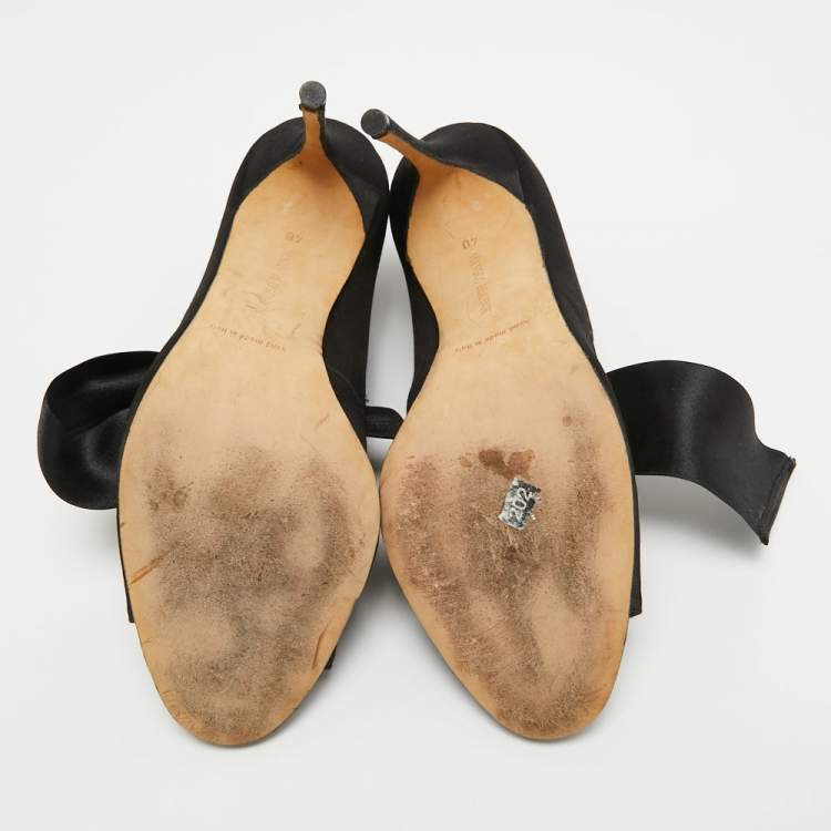 Pre Owned Manolo Blahnik Black Satin Bow Tie Sandals Size 40