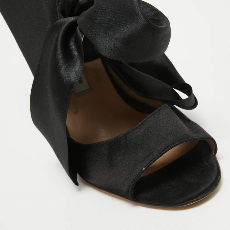 Pre Owned Manolo Blahnik Black Satin Bow Tie Sandals Size 40