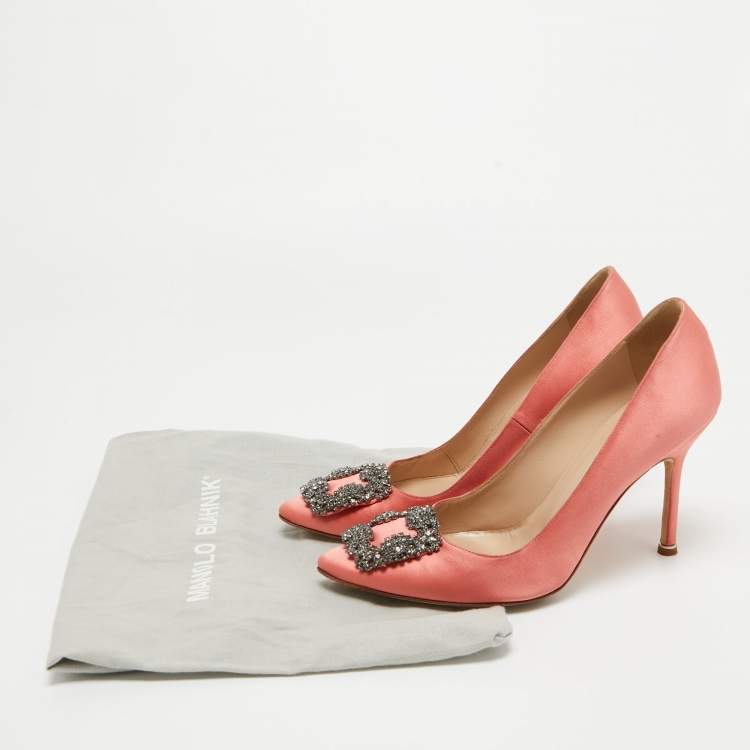 Pre Owned Manolo Blahnik Pink Satin Hangisi Pumps Size 37.5