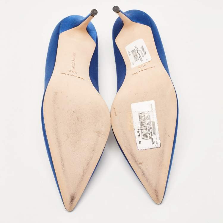 مملوكة مسبقًا Manolo Blahnik Blue Satin Nadira Pumps Size 39.5
