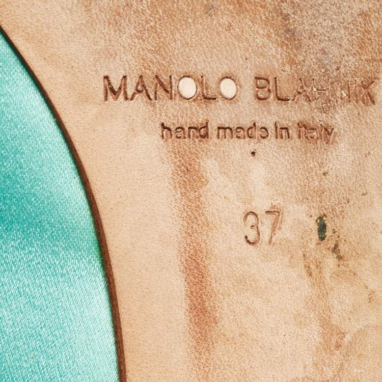 Pre Owned Manolo Blahnik Turquoise Satin Hangisi Ballet Flats Size 37