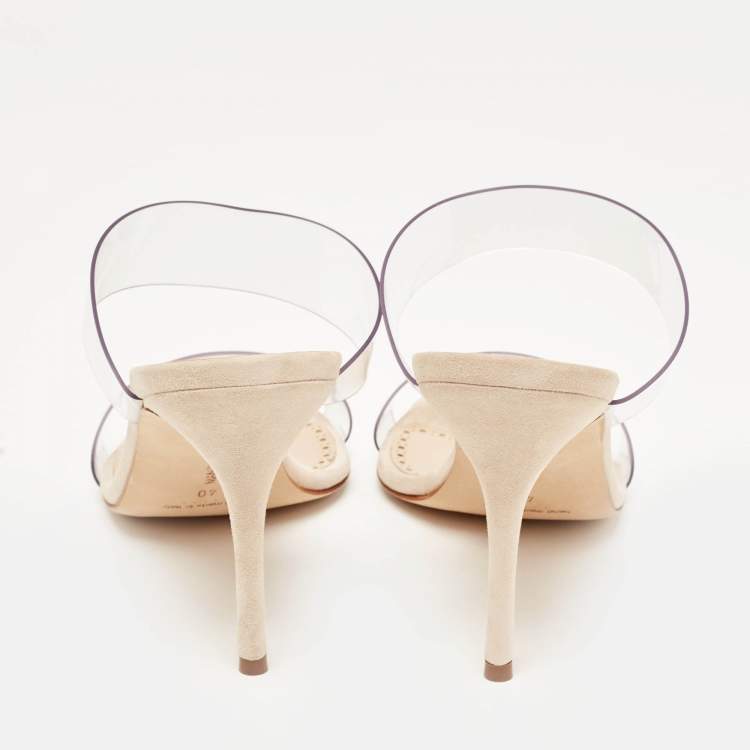 Pre Owned Manolo Blahnik Transparent PVC and Suede Open Toe Slide Sandals Size 40