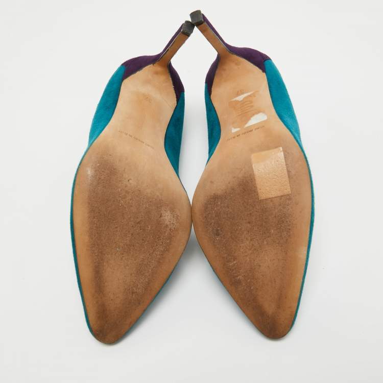 Pre Owned Manolo Blahnik Blue/Purple Suede Pointed Toe Pumps Size 37