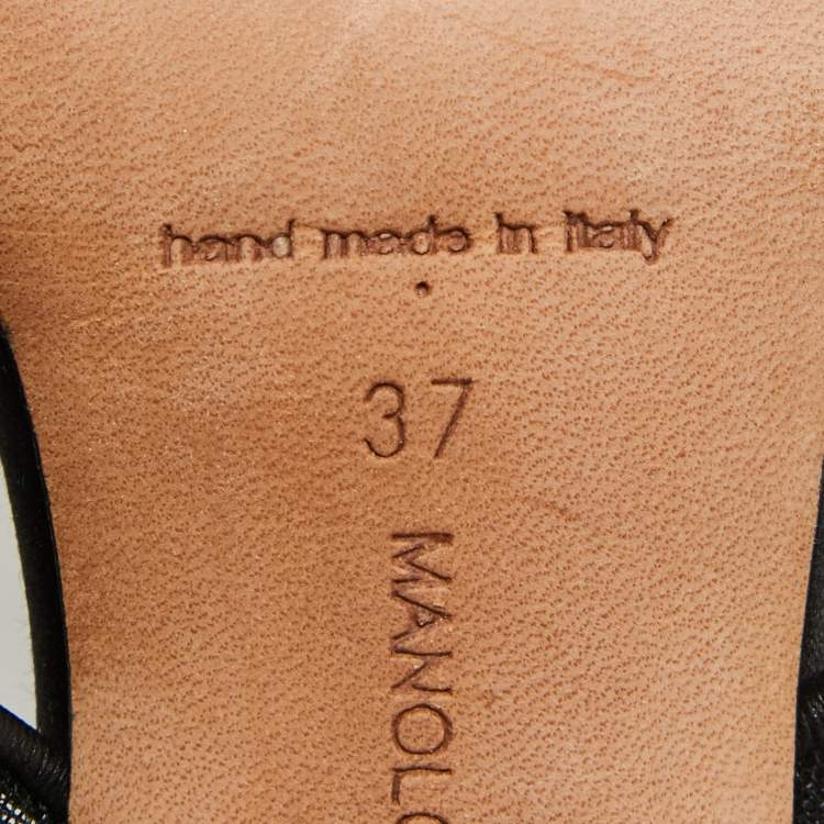 Pre Owned Manolo Blahnik Black Mesh and Leather Slingback Sandals Size 37