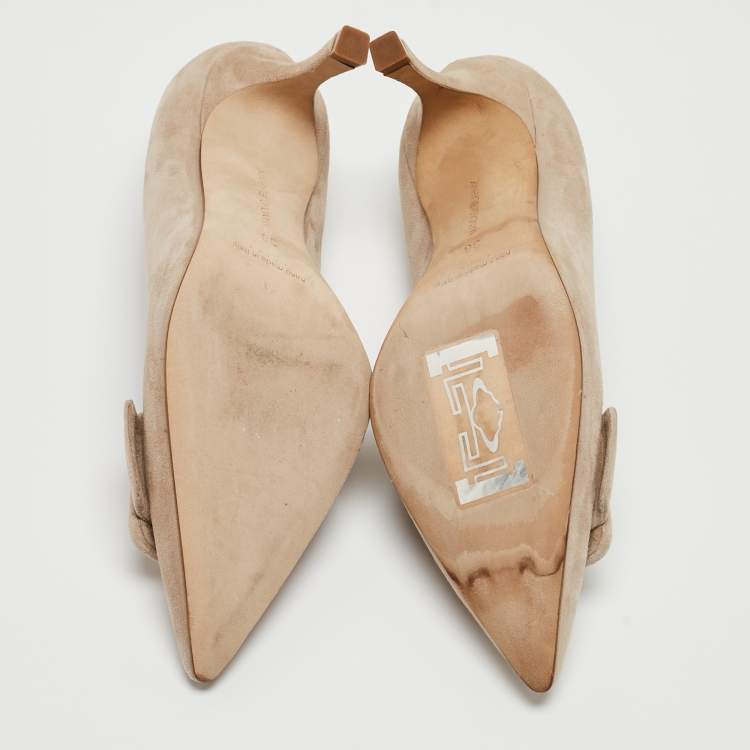 Pre Owned Manolo Blahnik Beige Suede Buckle Maysale Pumps Size 36