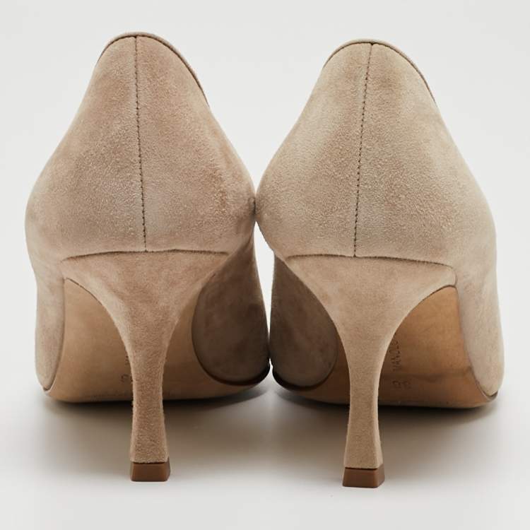 Pre Owned Manolo Blahnik Beige Suede Buckle Maysale Pumps Size 36