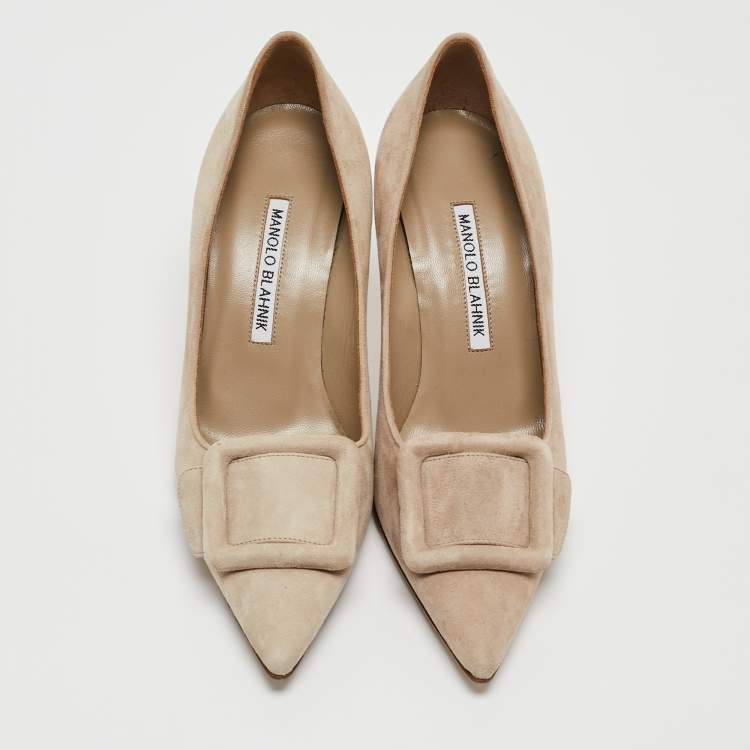 Pre Owned Manolo Blahnik Beige Suede Buckle Maysale Pumps Size 36